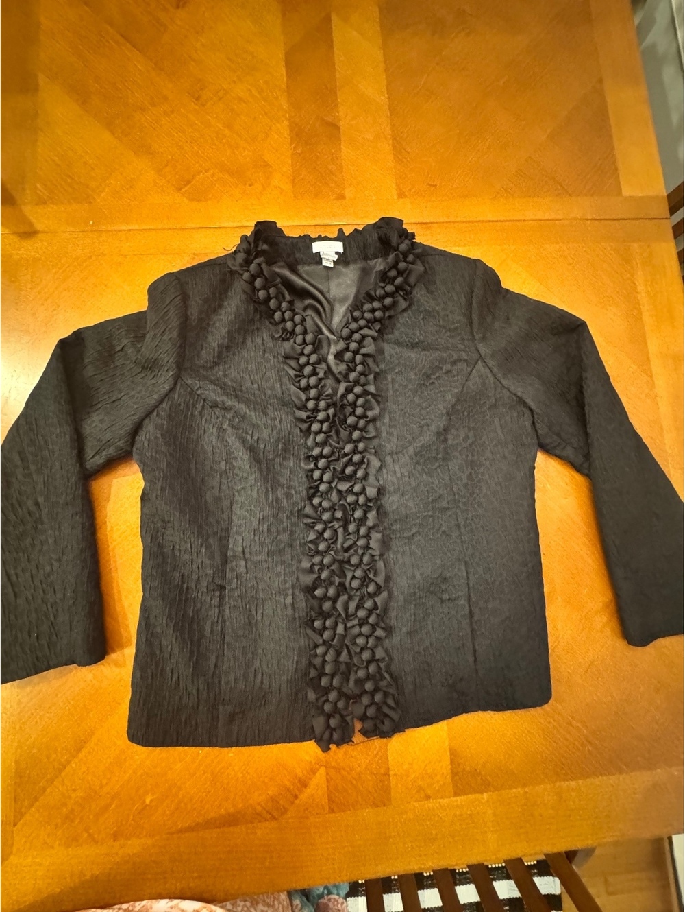 Chico's Women's Black Textured Blazer w/ Decorative Trim Size 2 (Womens L) 2712